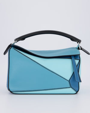 Loewe Blue Small Puzzle Edge Bag in Calfskin Leather with Silver Hardware