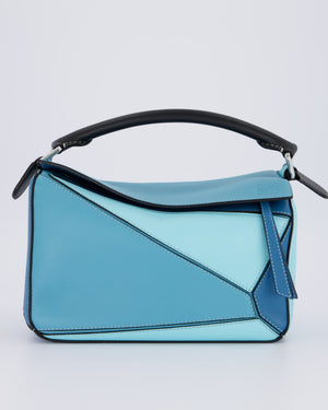 Loewe Blue Small Puzzle Edge Bag in Calfskin Leather with Silver Hardware