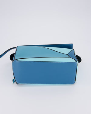 Loewe Blue Small Puzzle Edge Bag in Calfskin Leather with Silver Hardware