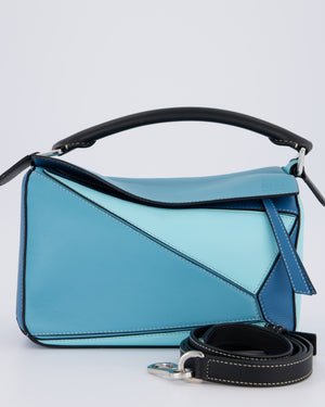 Loewe Blue Small Puzzle Edge Bag in Calfskin Leather with Silver Hardware