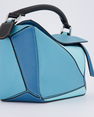 Loewe Blue Small Puzzle Edge Bag in Calfskin Leather with Silver Hardware