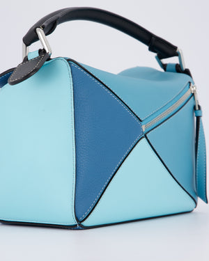 Loewe Blue Small Puzzle Edge Bag in Calfskin Leather with Silver Hardware