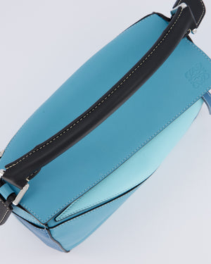 Loewe Blue Small Puzzle Edge Bag in Calfskin Leather with Silver Hardware