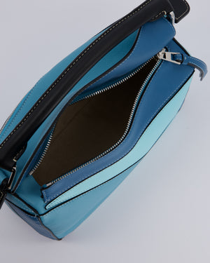 Loewe Blue Small Puzzle Edge Bag in Calfskin Leather with Silver Hardware