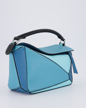 Loewe Blue Small Puzzle Edge Bag in Calfskin Leather with Silver Hardware
