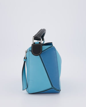 Loewe Blue Small Puzzle Edge Bag in Calfskin Leather with Silver Hardware