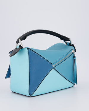 Loewe Blue Small Puzzle Edge Bag in Calfskin Leather with Silver Hardware