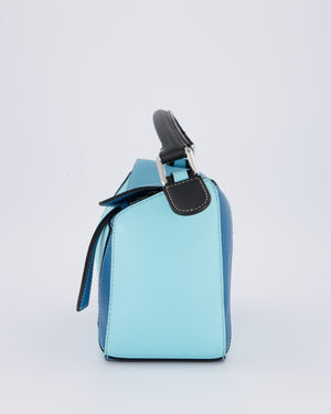 Loewe Blue Small Puzzle Edge Bag in Calfskin Leather with Silver Hardware