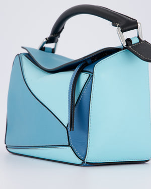 Loewe Blue Small Puzzle Edge Bag in Calfskin Leather with Silver Hardware