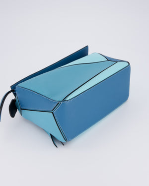 Loewe Blue Small Puzzle Edge Bag in Calfskin Leather with Silver Hardware