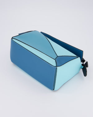 Loewe Blue Small Puzzle Edge Bag in Calfskin Leather with Silver Hardware