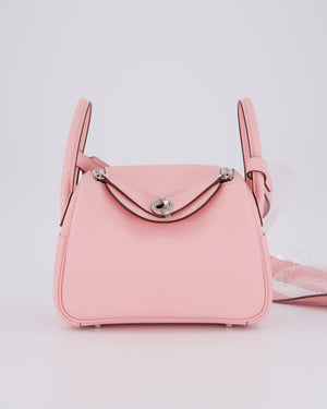 *SUPER HOT* Hermès Mini Lindy II Bag in Rose Sakura Taurillon Clemence Leather with Palladium Hardware