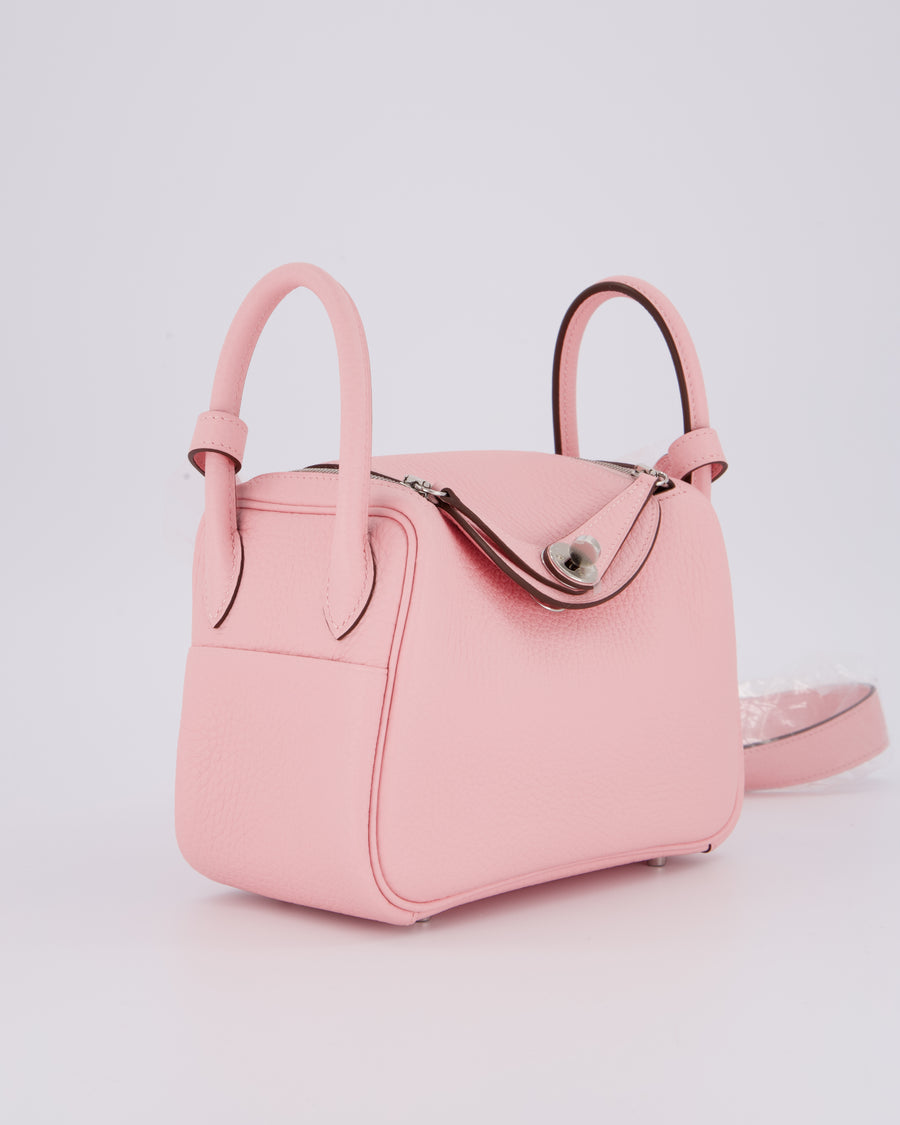 *SUPER HOT* Hermès Mini Lindy II Bag in Rose Sakura Taurillon Clemence Leather with Palladium Hardware