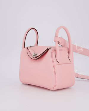 *SUPER HOT* Hermès Mini Lindy II Bag in Rose Sakura Taurillon Clemence Leather with Palladium Hardware