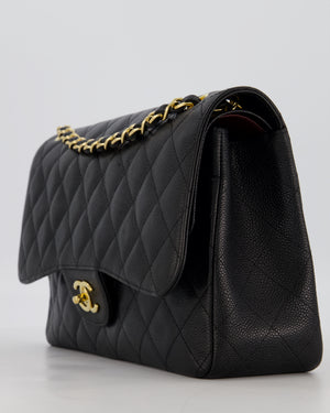 Chanel Black Jumbo Classic Double Flap Bag in Caviar Leather with Gold Hardware