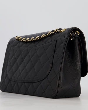 Chanel Black Jumbo Classic Double Flap Bag in Caviar Leather with Gold Hardware