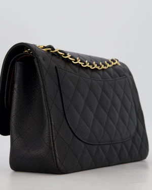 Chanel Black Jumbo Classic Double Flap Bag in Caviar Leather with Gold Hardware