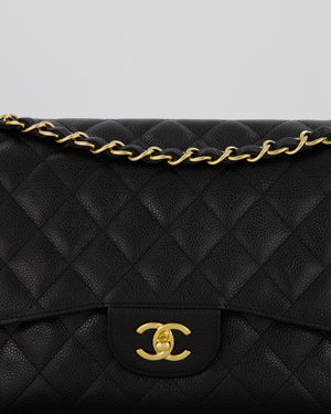 Chanel Black Jumbo Classic Double Flap Bag in Caviar Leather with Gold Hardware