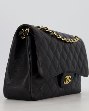 Chanel Black Jumbo Classic Double Flap Bag in Caviar Leather with Gold Hardware
