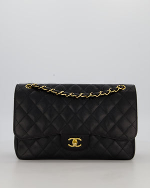 Chanel Black Jumbo Classic Double Flap Bag in Caviar Leather with Gold Hardware