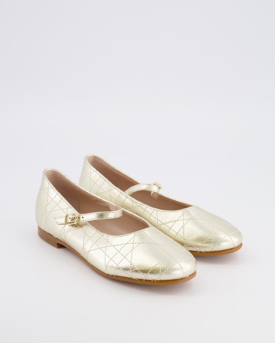 Christian Dior Kids Gold Ballet Flat Shoes Size 33 RRP £440