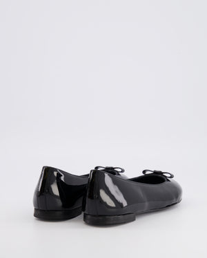 Dolce & Gabbana Kids Black Patent Leather Ballet Flat Shoes with Gold Logo and Bow Size 34 RRP £315