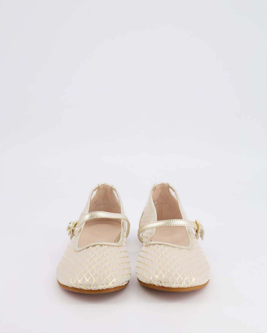 Christian Dior Kids Gold Tulle Ballet Flat Shoes Size 34 RRP £430