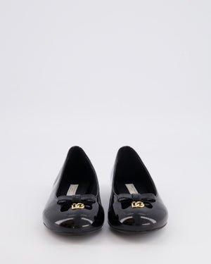 Dolce & Gabbana Kids Black Patent Leather Ballet Flat Shoes with Gold Logo and Bow Size 34 RRP £315