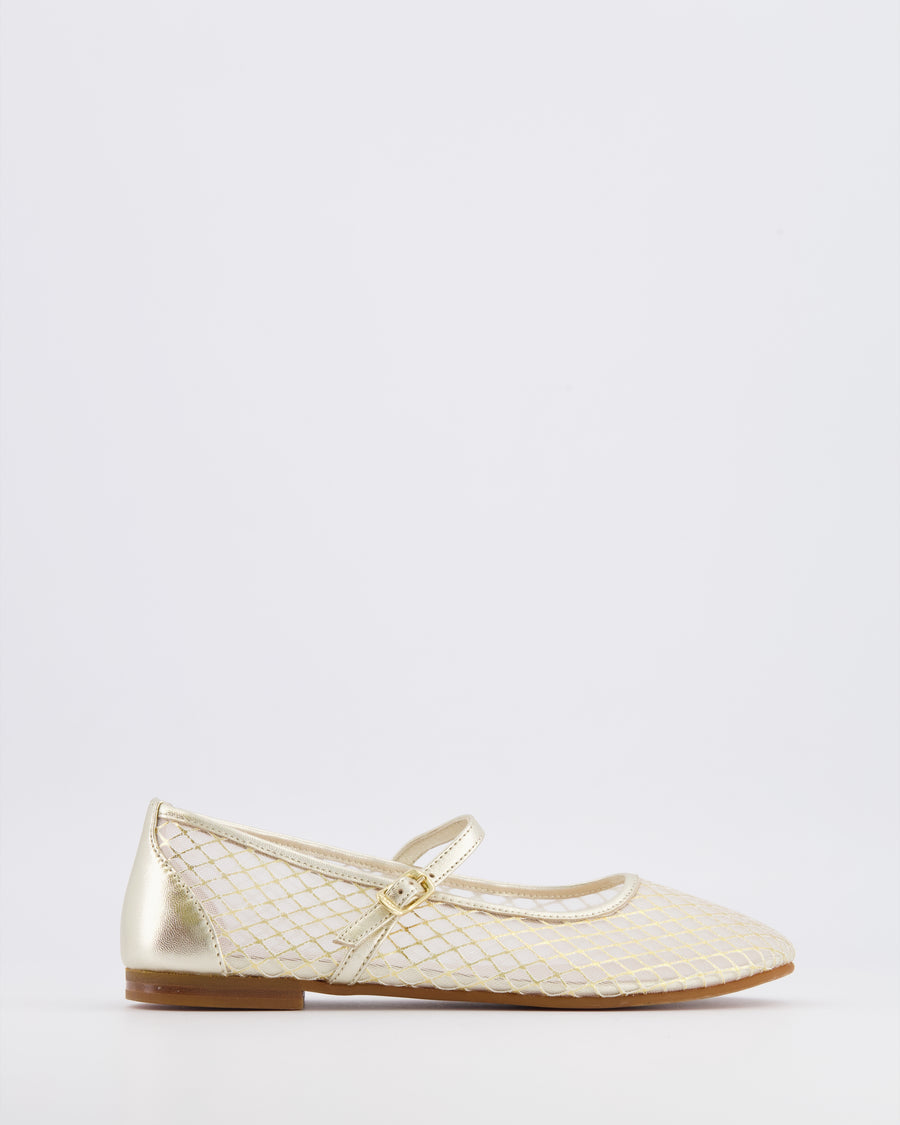 Christian Dior Kids Gold Tulle Ballet Flat Shoes Size 34 RRP £430