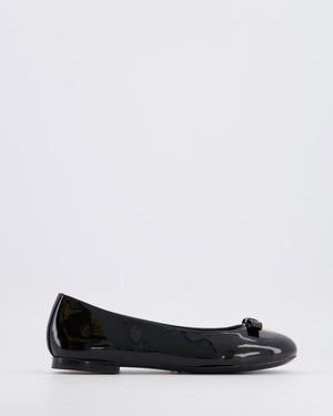 Dolce & Gabbana Kids Black Patent Leather Ballet Flat Shoes with Gold Logo and Bow Size 34 RRP £315