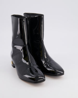 Dolce & Gabbana Kids Black Patent Leather Boots with Gold Logo Detail Size 34 RRP £450