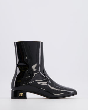 Dolce & Gabbana Kids Black Patent Leather Boots with Gold Logo Detail Size 34 RRP £450