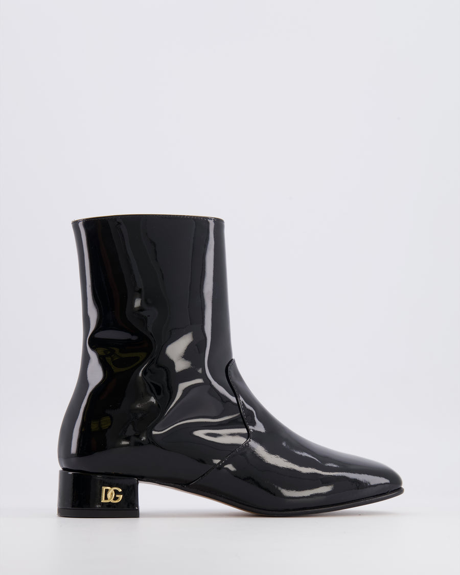 Dolce & Gabbana Kids Black Patent Leather Boots with Gold Logo Detail Size 34 RRP £450
