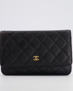 Chanel Black Wallet on Chain Bag in Caviar Leather with Gold Hardware