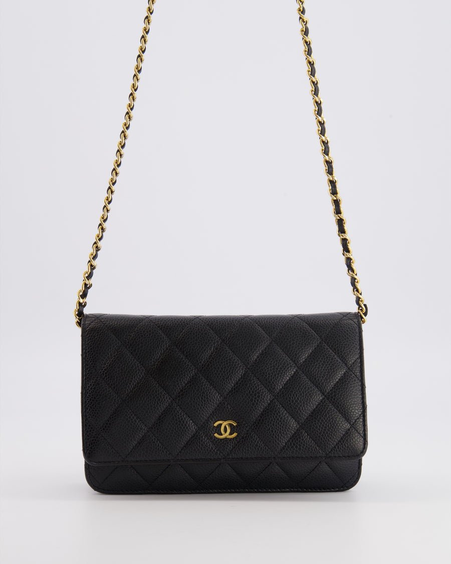 Chanel Black Wallet on Chain Bag in Caviar Leather with Gold Hardware