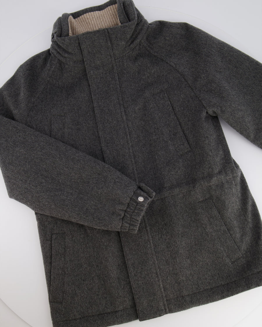 Loro Piana Kids Grey Cashmere Jacket with Pockets and Knit Collar Size 8 years RRP £2,550