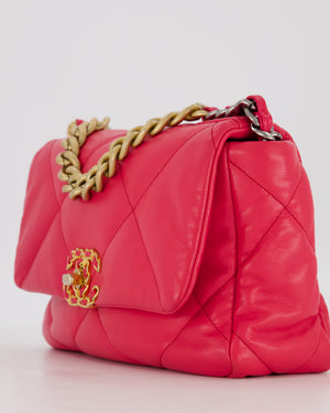 Chanel Small 19 Flap Bag in Fuschia Pink in Quilted Lambskin Leather with Mixed Hardware