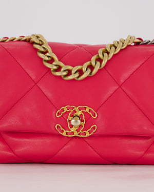 Chanel Small 19 Flap Bag in Fuschia Pink in Quilted Lambskin Leather with Mixed Hardware
