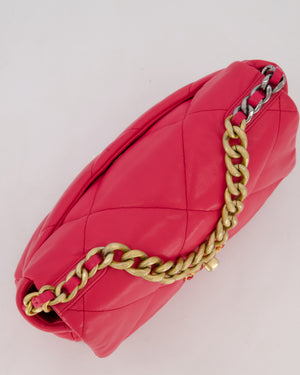 Chanel Small 19 Flap Bag in Fuschia Pink in Quilted Lambskin Leather with Mixed Hardware
