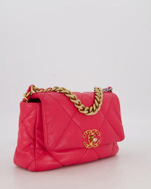 Chanel Small 19 Flap Bag in Fuschia Pink in Quilted Lambskin Leather with Mixed Hardware