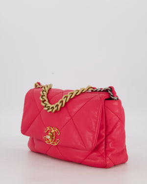 Chanel Small 19 Flap Bag in Fuschia Pink in Quilted Lambskin Leather with Mixed Hardware