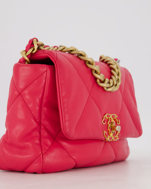 Chanel Small 19 Flap Bag in Fuschia Pink in Quilted Lambskin Leather with Mixed Hardware