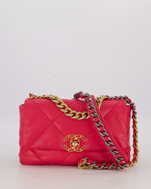 Chanel Small 19 Flap Bag in Fuschia Pink in Quilted Lambskin Leather with Mixed Hardware