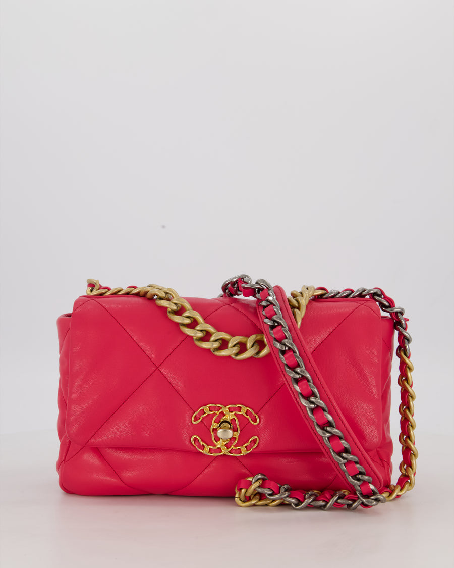 Chanel Small 19 Flap Bag in Fuschia Pink in Quilted Lambskin Leather with Mixed Hardware