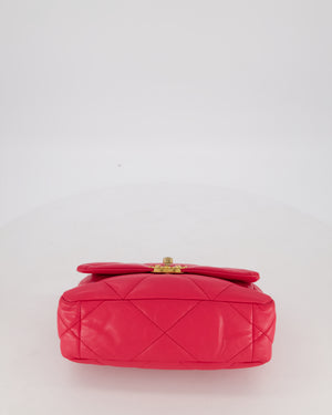 Chanel Small 19 Flap Bag in Fuschia Pink in Quilted Lambskin Leather with Mixed Hardware