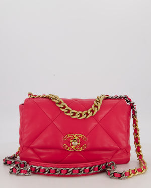 Chanel Small 19 Flap Bag in Fuschia Pink in Quilted Lambskin Leather with Mixed Hardware