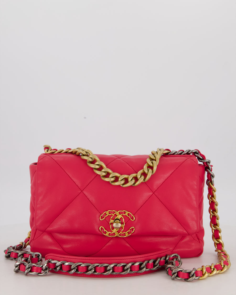 Chanel Small 19 Flap Bag in Fuschia Pink in Quilted Lambskin Leather with Mixed Hardware
