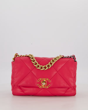 Chanel Small 19 Flap Bag in Fuschia Pink in Quilted Lambskin Leather with Mixed Hardware