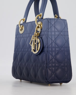 Christian Dior Small Lady Dior ABC Bag in Blue Ombre Gradient Cannage Lambskin Leather and Champagne Gold Hardware