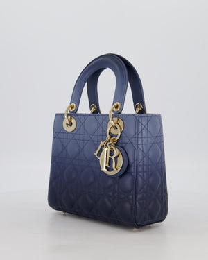 Christian Dior Small Lady Dior ABC Bag in Blue Ombre Gradient Cannage Lambskin Leather and Champagne Gold Hardware